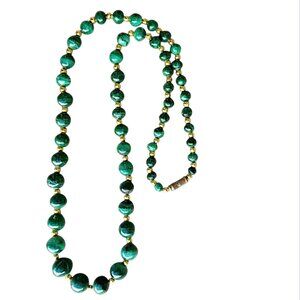 Chinese MALACHITE Graduated Bead Necklace w/Gold Spacers Vintage  25 1/2"